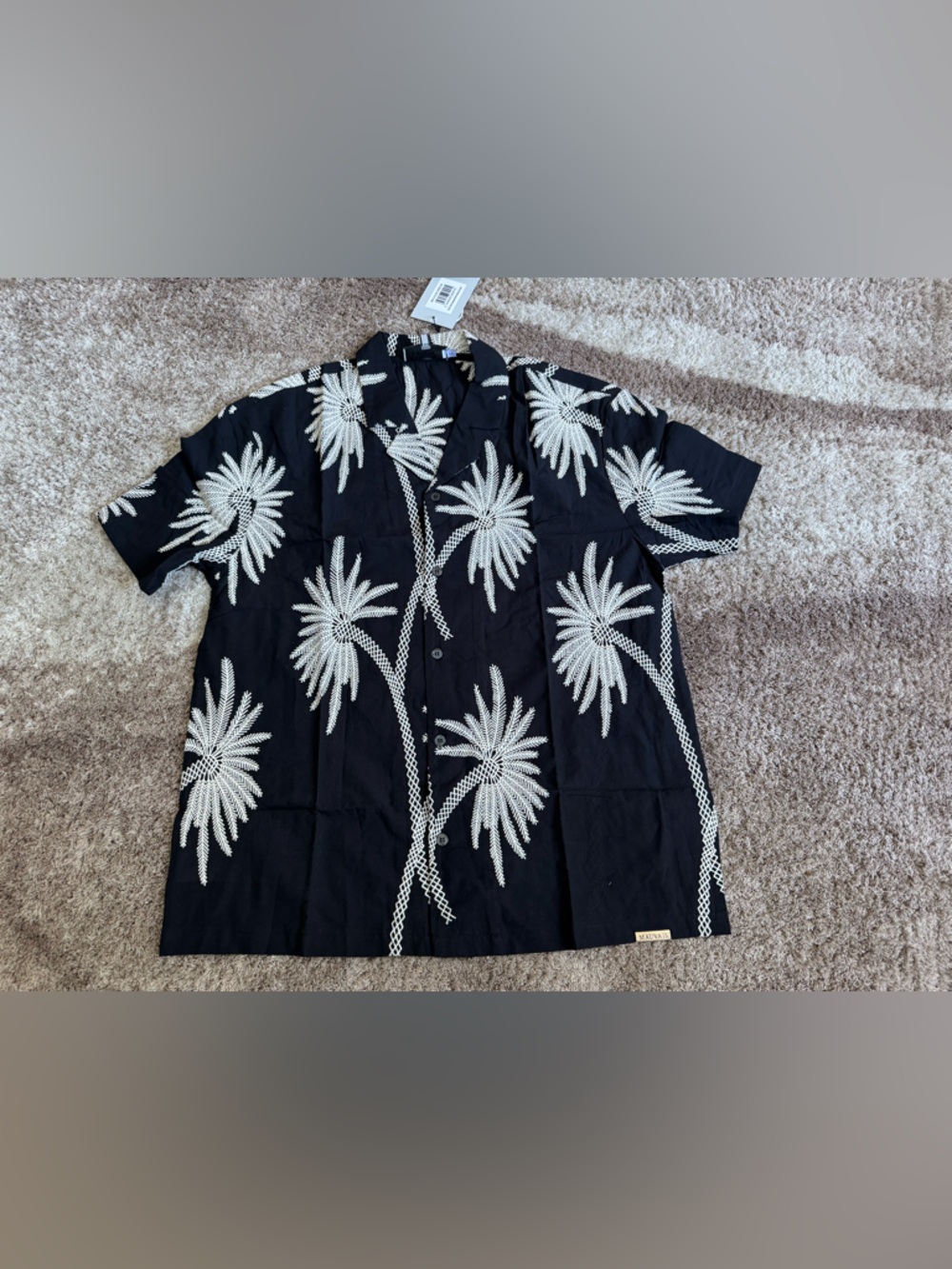 Mauvais black palm embroidered shirt in black and cream